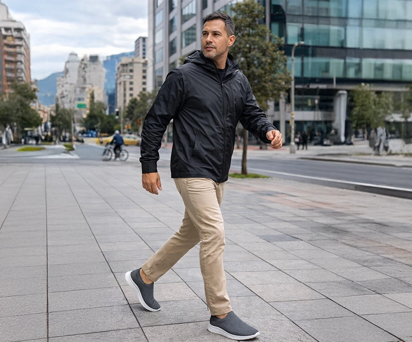 Hombre con calzado slip on y outfit funcional en Bogotá | Sparrow