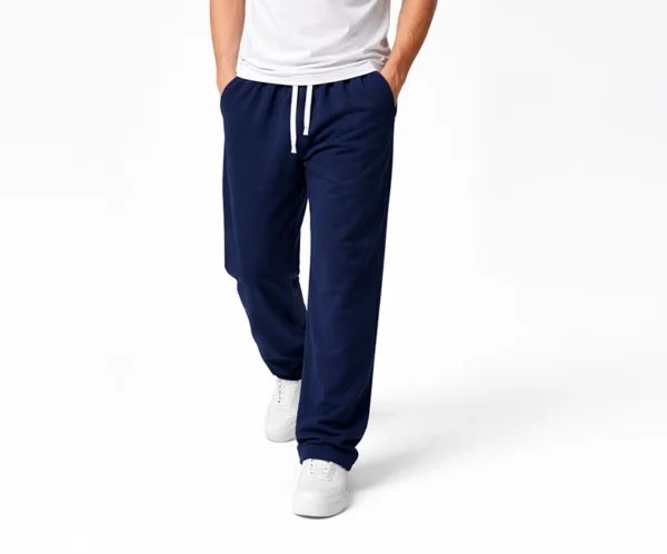Pantalón sudadera de algodón para hombre color azul con bota recta, diseño cómodo y estilo urbano minimalista.