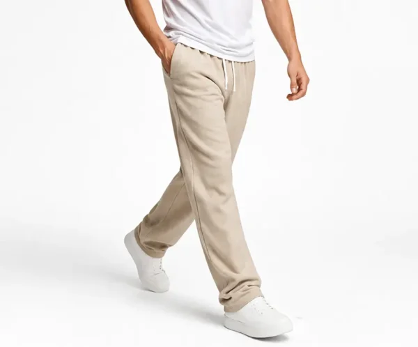 Pantalón sudadera de algodón para hombre color beige con diseño de bota recta y estilo minimalista premium.